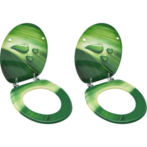 Lot de 2 Abattants adulte pour WC avec couvercle - Siège WC MDF Vert Gouttes d'eau BV681126 - BonneVie (1/5)