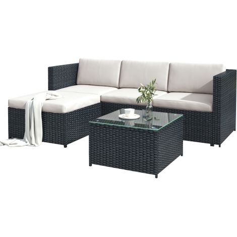 Garden Corner Sofa rattan Garden Furniture Patio Set Garden Entertaining Set Garden Rattan Furniture Lounge Set,Black