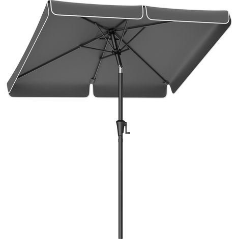 Songmics – Parasol rectangulaire 200 x 150 cm – Protection solaire UPF 50+ – Pliable 30° – Toile polyester 180 g/m² – Mât en acier durable – Gris