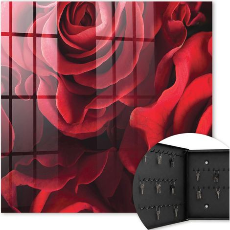 Armoire à clés - (30 cm x 30 cm) - Boîte à clés murale - Coffret de rangement pour clés - Couleur noire - Ouverture vers la gauche - Pour maison et bureau - roses rouges (1/5)