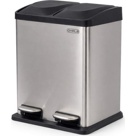 Oypla 30L Stainless Steel Double Compartment Recycling Pedal Kitchen Waste Bin (1/5)