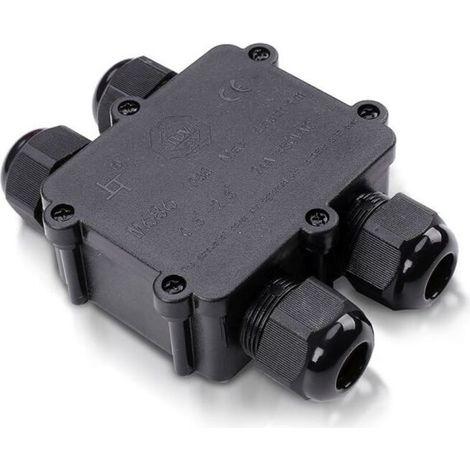 Boîte de dérivation noire IP68 avec 4 bornes 8-12 mm – Pour chantiers humides – Résistante aux intempéries (1/5)