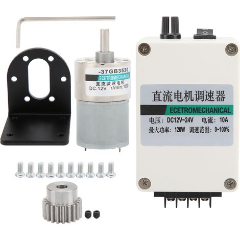 Moteur à réduction avec support régulateur de vitesse réglable sens horaire/antihoraire DC12V XD‑37GB3530 100 tr/min (1/5)