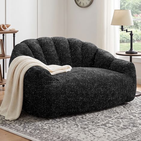 Canapé 2 Places Tissu Étoilé Velours Doux – Canapé droit avec Accoudoirs – Dimensions 140 × 98 × 61 cm –Détente pour Salon, Chambre et petite Espace – Noir (1/5)