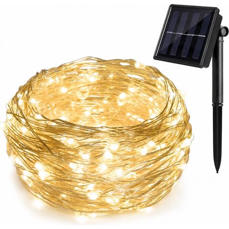 Guirlande LED Solaire en Fil de Cuivre, 300 LED Blanc Chaud, Étanche pour Jardin et Noël avec Télécommande (1/5)