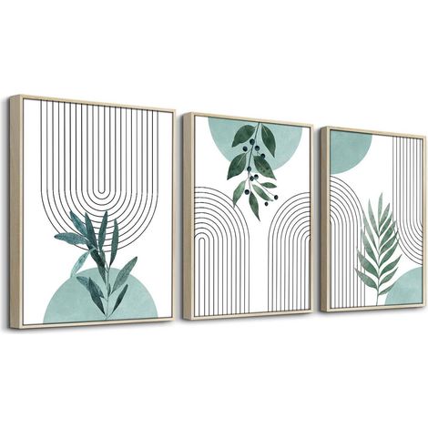 Bilder Salbeigrün Boho Holzrahmen Aquablau und Salbei 70L x 50B cm (1/5)