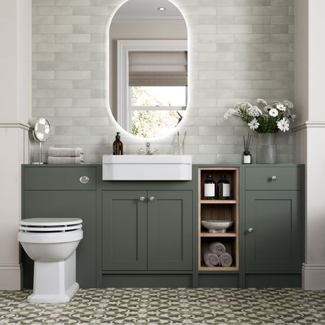 1820mm Vanity Unit Back To Wall Toilet Shelf Storage Combination Green Furniture (1/5)