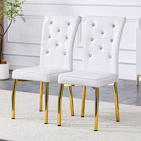 Set de 2 sillas de comedor 61,5x42x101 cm en PVC y metal blanco, moderna FloraGrace (1/5)