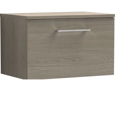 Balterley Bramshall 600mm Wall Hung 1 Drawer Vanity Unit with Worktop - Solace Oak Natural Wood-grain Finish