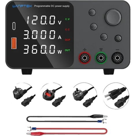 Alimentation DC, Sortie réglable 30V, Courant 10A, 120V 3A Noir (1/2)