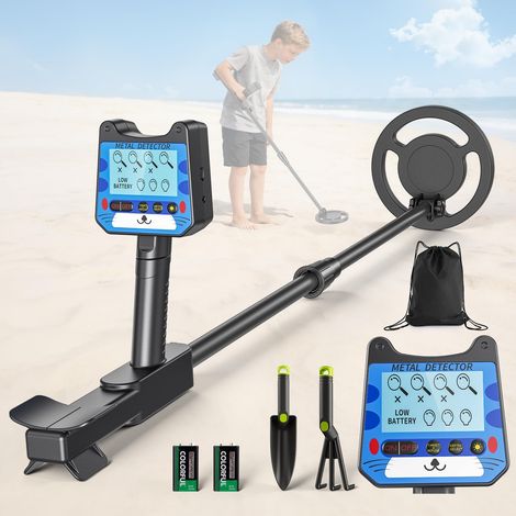 Detecteur Metaux Enfant, Detecteur de Metaux Enfant avec Tige Réglable, 2 Modes, écran LCD, Bobine de Recherche étanche, Haute Sensibilité Détecteurs de Métaux pour Enfants avec Sac Pelle Râteau (1/5)