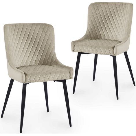 Deco In Paris – Lot de 2 chaises capitonnées en velours beige – Structure en métal noir – Hauteur d’assise 50 cm – Design baroque moderne (1/5)