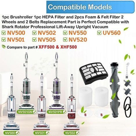 Kit de remplacement de courroies, rouleaux et filtres pour brosses NV500 pour aspirateur vertical Shark Rotator Lift-Away NV550 NV5 (1/5)