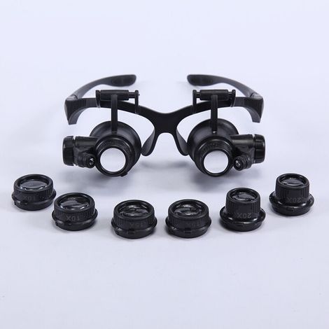 Lupa de diadema, lupa de frente, gafas con lupa, luz LED, aumentos de 10x, 15x, 20x y 30x. (1/5)