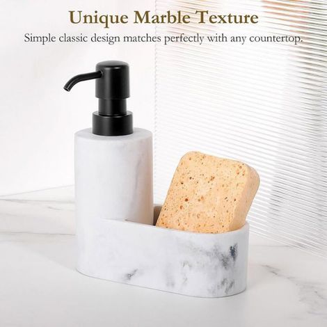 Distributeur de Savon de Vaisselle avec Support éponge, Pompe Distributrice de Savon Rechargeable, Gravier Blanc (1/5)