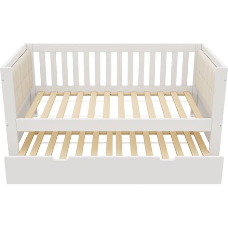 Letto da giorno 90x190 cm con letto estraibile e doghe in legno bianco MODENUIT (1/5)
