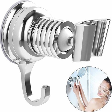 Ahlsen Chrom-Ersatz-Duschhalterung, 360° verstellbarer Duschkopfhalter, Chrom, verstellbare, abnehmbare Duschwandhalterung, Saugnapf, Chrom-Wandhalterung für Universal-Duschkopf, Silber (1/5)