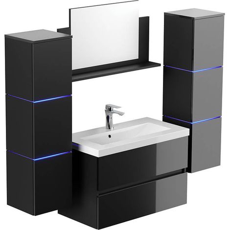 HOME DELUXE - Juego completo de muebles de baño WANGEROOGE BIG DELUXE Hecho en Alemania  Color: Negro, Tamaño: XL