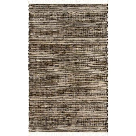 TOFOU - Tapis à franges en jute noir motif rayé naturel 60x110 (1/4)