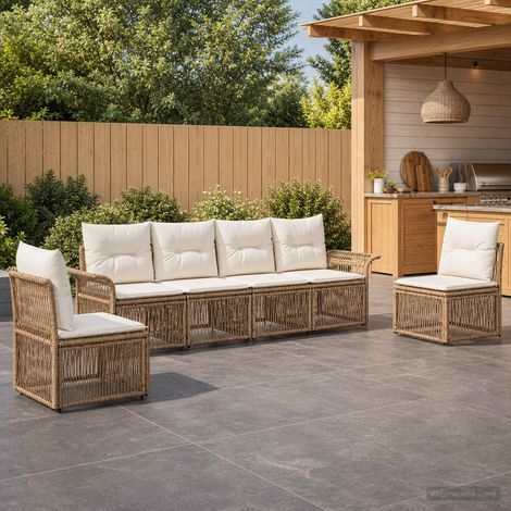 vidaXL Ensemble de canapé de jardin 6 pcs Beige polyrotin (1/5)