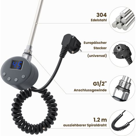 SONNI Heizwiderstande fur Handtuchheizkorper Badezimmerheizung Handtuchtrockner mit Thermostat elektronischem Temperaturregler und Timing-Funktion (400 Watt) Anthrazit (1/5)