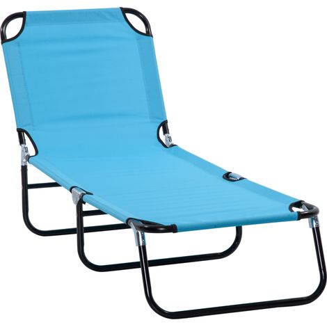 Folding Chaise Lounge Pool Chairs, Outdoor Sun Tanning Chairs, Reclining Back, Steel Frame & Breathable Mesh, Sky Blue (1/5)
