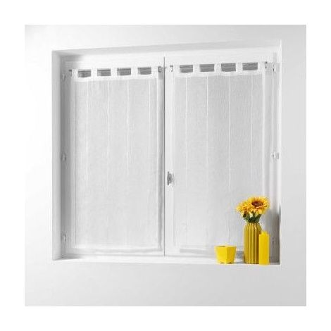 Douceur D'Intérieur – Paire de voilage brise bise 90 x 120 cm – Voile sable fils chenille – Couleur blanc pour fenêtres de cuisine – Lavable en machine (1/2)