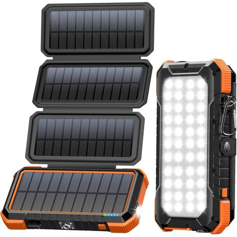 Chargeur solaire 20 000 mAh avec 4 panneaux solaires et sorties USB C, PD 18 W, charge rapide, batterie externe, chargeur portable pour extérieur, camping, randonnée, banque d'alimentation pour (1/5)