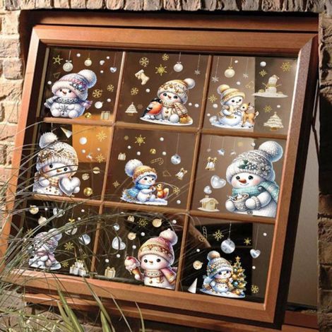 195 Pcs Autocollants de Fenêtre Bonhomme de Neige de Nol, PVC Autocollants Statiques Réutilisables pour Fenetres,Flocons de Neige (1/5)