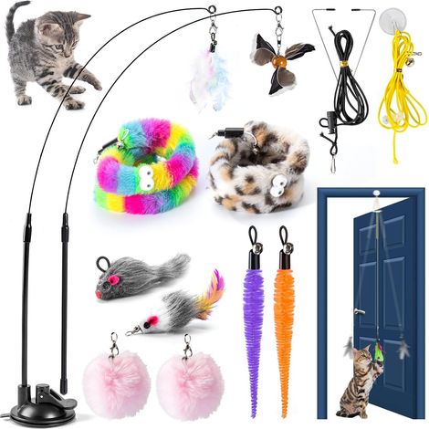 Canne à pêche pour Chat avec Plumes et Ventouse – Jouet interactif pour Chat et Chat (1/5)