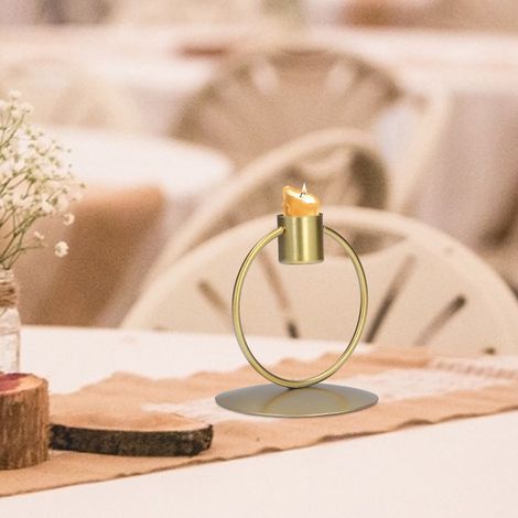 Bougeoir rond en fer doré, simple et élégant, pour la décoration de table et de maison. (1/5)