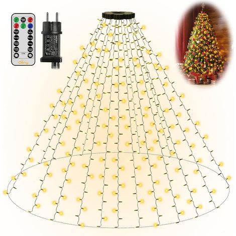 Guirlande lumineuse pour sapin de Noël avec anneau, 2,5 m, 400 LED, 16 fils, 8 modes, minuterie, étanche pour sapins de 150, 180 et 240 cm (1/5)