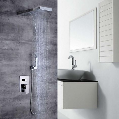 Ensemble de douche en acier inoxydable - Douche à effet pluie - Système de douche encastré - Montage mural - Avec douchette à main - Pommeau de douche - Ensemble de douche pour robinetterie de salle (1/5)