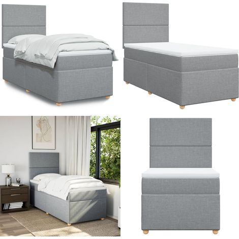 Sommier à lattes de lit avec matelas gris clair 80x200 cm tissu - Lit Double - Literie - Matelas À Ressorts Ensachés - Tête De Lit Ajustable - Surmatelas - Home & Living (1/5)