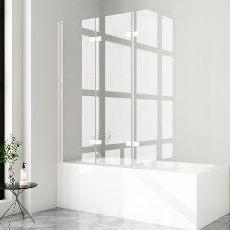 Weiß Badewannenaufsatz 140x140 cm Duschwand für Badewanne 3-teilig Faltwand, Badewannenaufsätze Duschtrennwand Badewannenfaltwand Duschabtrennung für Badewanne aus 6mm ESG Sicherheitsglas