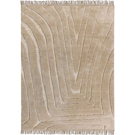 Tapis en Polyester Beige 300 x 400 cm Motif à Rayures et Franges Style Moderne Sazoo (1/5)