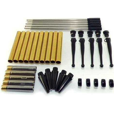Set mit 5 originellen Kugelschreibern für Drechsler, schwarz verchromt, mit Drehmechanismus (1/4)