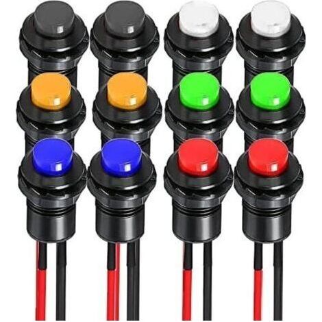 Gebildet 12 Stück 12 mm vorverdrahtete selbstverriegelnde Drucktaster DS-428/427/425, Mini-Rund-Wippschalter, für Tischlampen, Haushaltsgeräte (1/4)