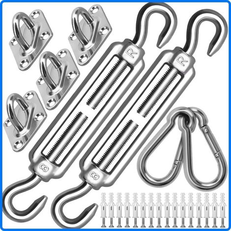 Kit de fixation de voile d'ombrage M8 robuste, kit de fixation d'auvent en acier inoxydable 304 pour triangle et carré, kit d'accessoires (M8) (1/4)