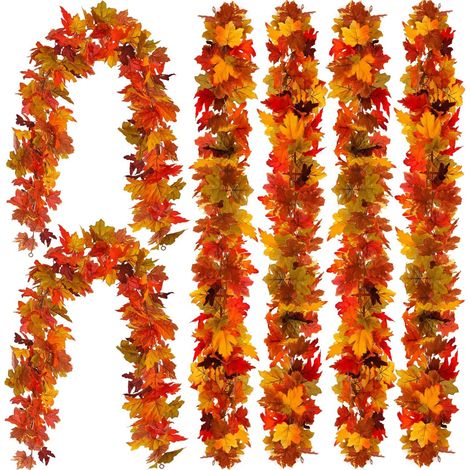 6 pièces guirlande feuilles d’érable automnales 1,7 m, feuillage artificiel à suspendre, table, porte, intérieur extérieur (1/5)