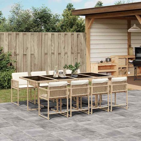 Set da Pranzo da Giardino 9 pz con Cuscini Beige in Polyrattan vidaXL