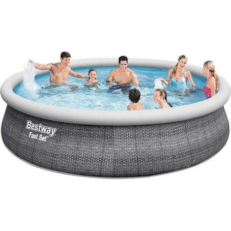 Swimmingpool Fast Set rund 457x107 cm Rattanmuster grau BESTWAY - 57372