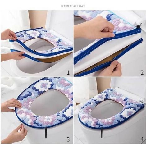 2 Housses de siège, velours doux, lavable machine, coussin protection, pour WC standard (1/2)