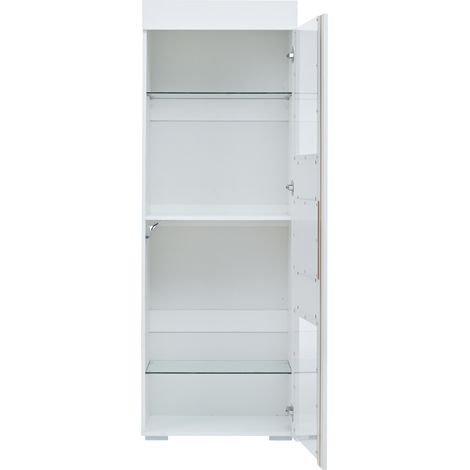 Vitrine haute blanche 60 x 40 x 170 cm avec LED, porte acrylique et étagères en verre (1/5)