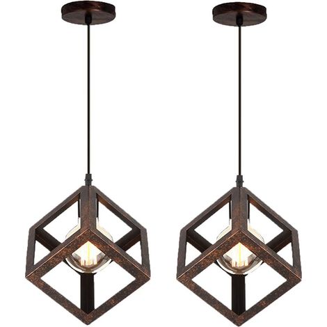 2PCS Suspension Lustre En Forme De Cube Suspension Luminaire Moderne Plafonnier Rétro Vintage (1/5)