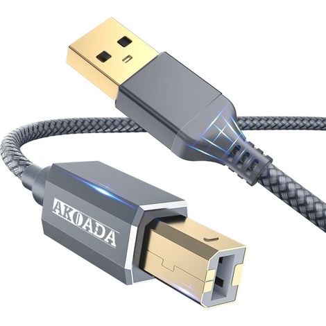 Câble d'imprimante USB - Câble scanner USB A vers USB B 2.0 - Pour imprimante HP, Canon, Dell, Epson, Lexmark, Xerox, Brother etc (Gris, 3.0m) (1/5)