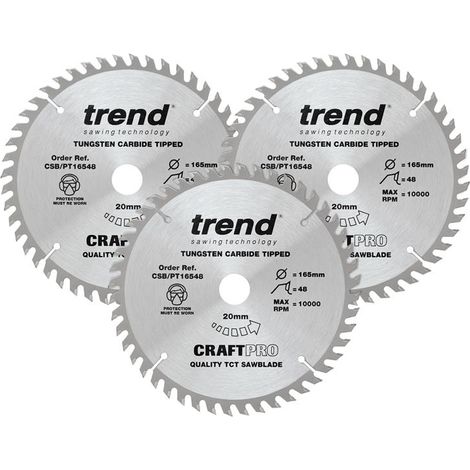 Trend CraftPro Panel Trim Saw Blade 165 x 20mm x 48T (Pack 3) TREPT1653P (1/2)