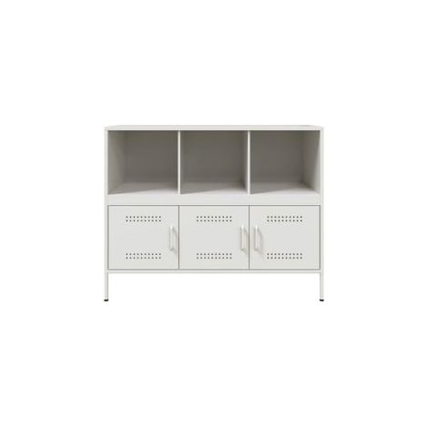 Meuble de rangement 3 portes 3 niches en acier Klavin 100cm - Style Industriel-Blanc (1/5)