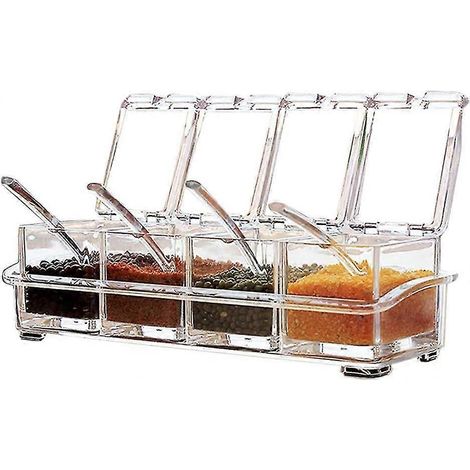 boîte à épices en acrylique, coffret de rangement pour condiments - Huilier avec couvercle et 4 cuillères, ustensiles de cuisine (1/4)
