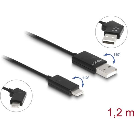 Delock Cable USB 2.0 Tipo-A macho a USB Type-Câ¢ macho giratorio con carga rÃ¡pida 60 W 1,2 m